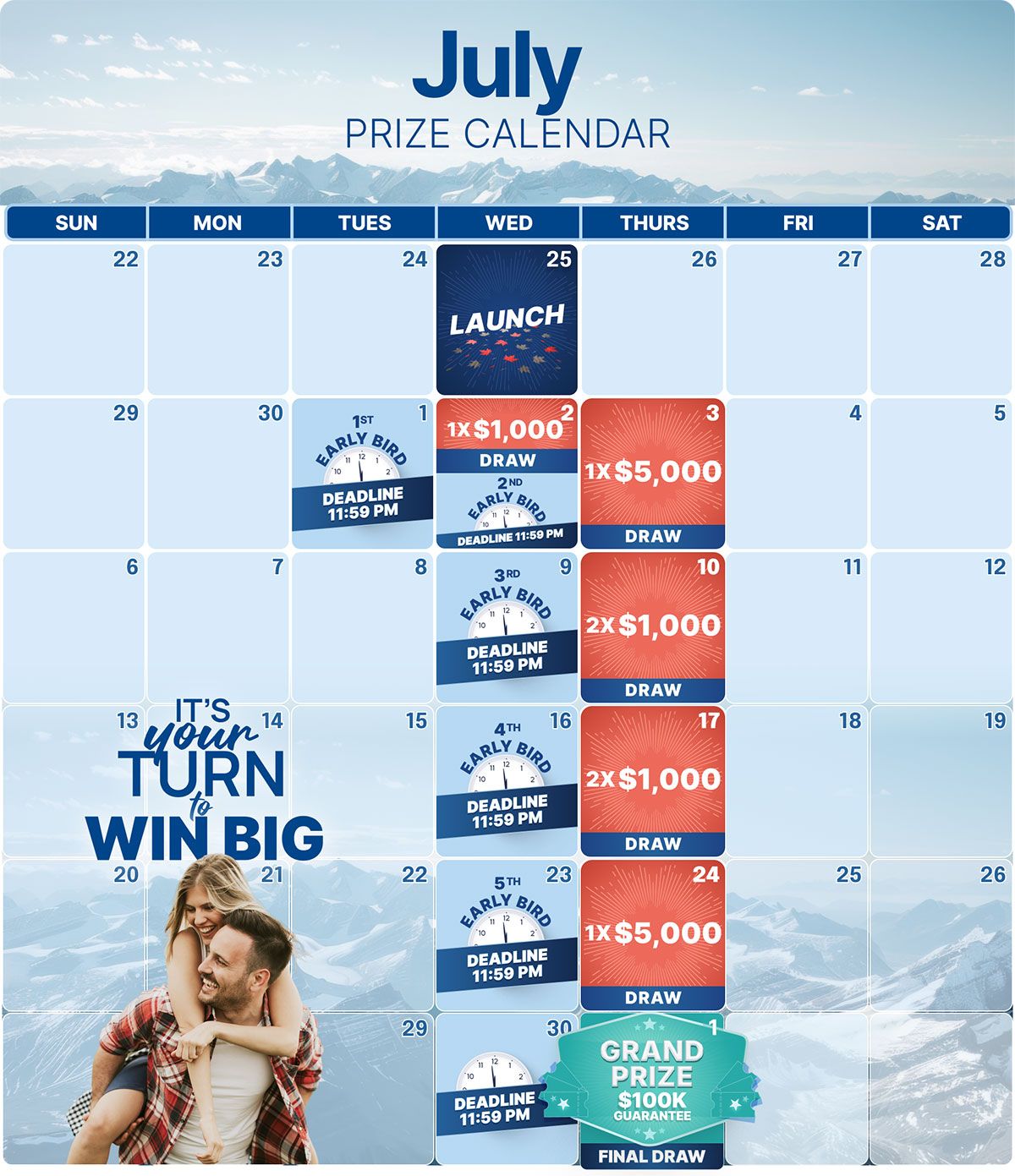Calendar image of prizes for the raffle
